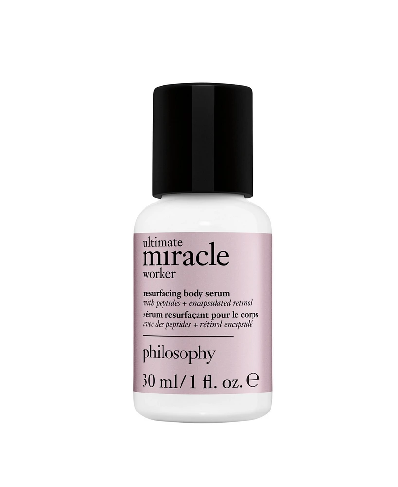 Free Ultimate Miracle Worker Resurfacing Body Serum deluxe mini with any $75 Philosophy purchase!