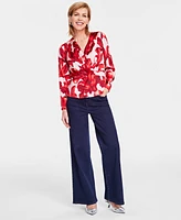 I.n.c. International Concepts Women's Printed Surplice-Neck Top, Created for Macy's