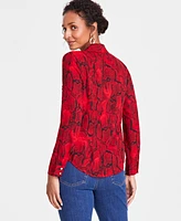 I.n.c. International Concepts Women's Printed Long-Sleeve Utility Blouse, Created for Macy's