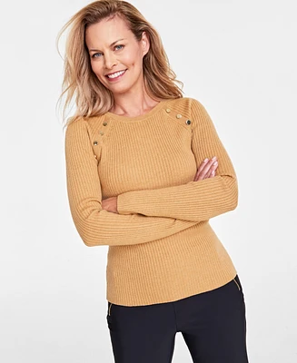 I.n.c. International Concepts Women's Button-Shoulder Raglan-Sleeve Sweater, Created for Macy's