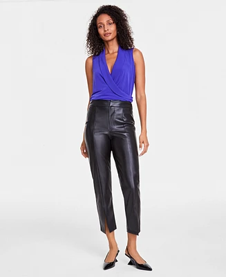 I.n.c. International Concepts Women's Faux-Leather Front-Slit Straight Pants, Created for Macy's