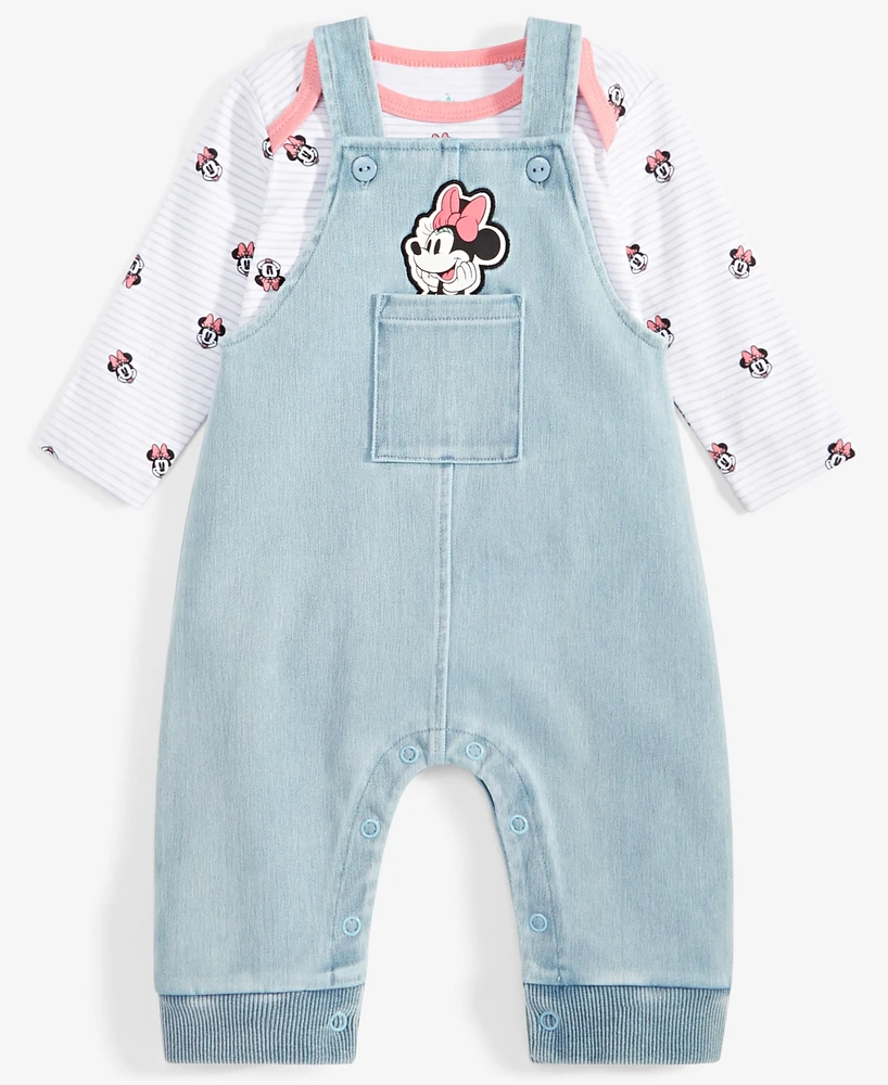 Disney Baby Girls Minnie Mouse Bodysuit & Overalls Set