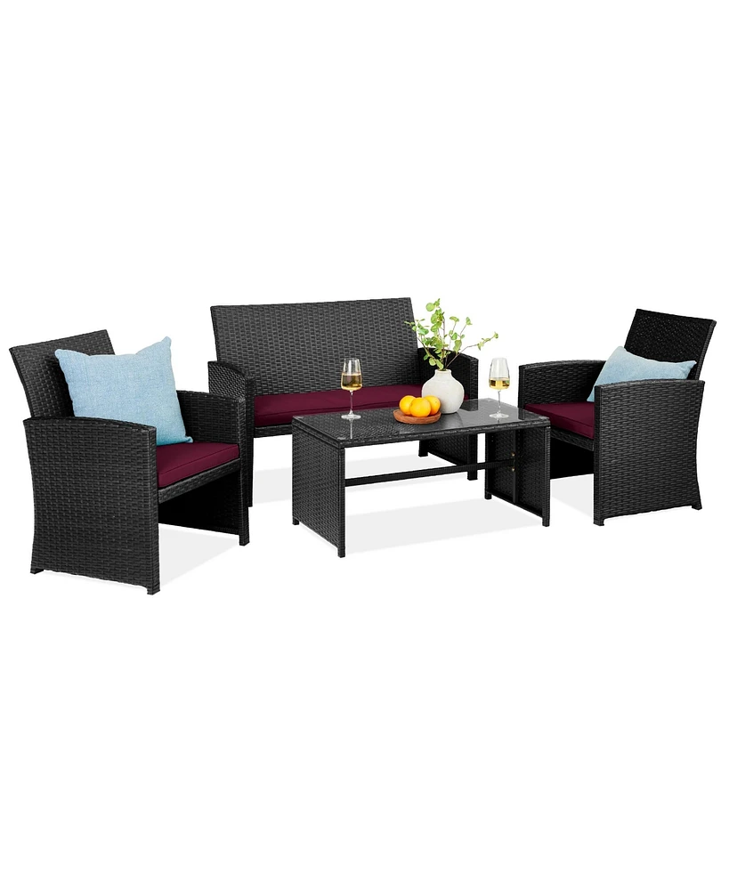 Best Choice Products 4-Piece Outdoor Wicker Patio Conversation Furniture Set w/ Table, Cushions