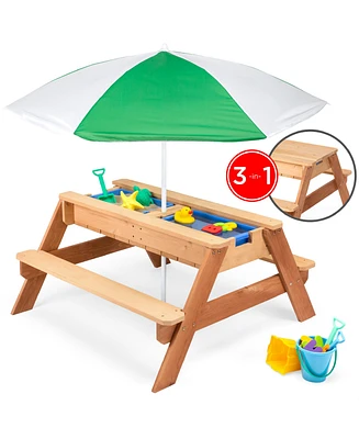 Best Choice Products Kids 3-in-1 Outdoor Convertible Activity Sand & Water Picnic Table w/ Umbrella