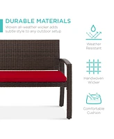 Best Choice Products 2-Person Outdoor Wicker Bench Garden Patio Porch Furniture w/ 700lb Capacity, Cushion