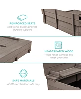 Best Choice Products 47x47-Inch Kids Wooden Outdoor Sandbox w/ 2 Foldable Bench Seats, Sand Protection, Liner