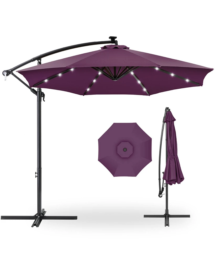 Best Choice Products 10ft Solar Led Offset Hanging Outdoor Market Patio Umbrella w/ Adjustable Tilt - Rust