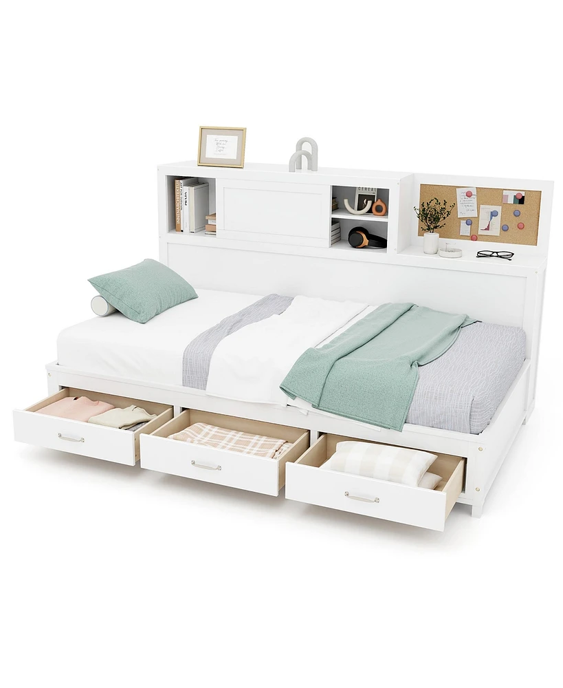 Gymax Twin Size Daybed w/ 3 Drawers Wooden Sofa Bed Frame w/ Storage Shelves