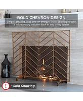 Best Choice Products 38x31in Single Panel Handcrafted Iron Chevron Fireplace Screen w/ Distressed Finish