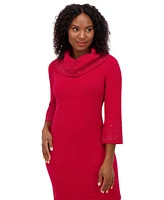 Jessica Howard Women's Studded 3/4-Sleeve Cowlneck Dress