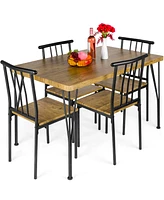 Best Choice Products 5-Piece Indoor Modern Metal Wood Rectangular Dining Table Furniture Set w/ 4 Chairs