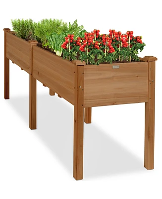 Best Choice Products 72x23x30in Raised Garden Bed, Elevated Wood Planter Box for Patio w/ Divider Panel - Acorn Brown