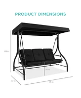 Best Choice Products 3-Seat Outdoor Converting Canopy Swing Glider Patio Hammock w/ Removable Cushions