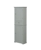 Slickblue Tall Grey Bathroom Storage Cabinet Freestanding Mdf with Painted Finish, Drawer & Adjustable Shelf