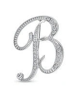 Bling Jewelry Large Statement Abc Pave Crystal Letters Alphabet Initial Scarf Lapel Pin Brooch Silver Plated