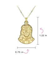 Bling Jewelry Matt & Shiny Yellow 14K Gold Religious Metal Protection Medallion Face of Jesus Christ Head Pendant Necklace For Men Women No Chain