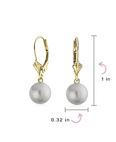 Bling Jewelry Classic Yellow Gold Grey Black White 8MM Round Freshwater Cultured Pearl Drop Ball Dangle Earrings Lever Back Women