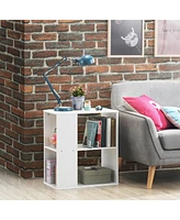 Gymax 2-Tier Side Sofa End Table Bedside Nightstand Brown Home