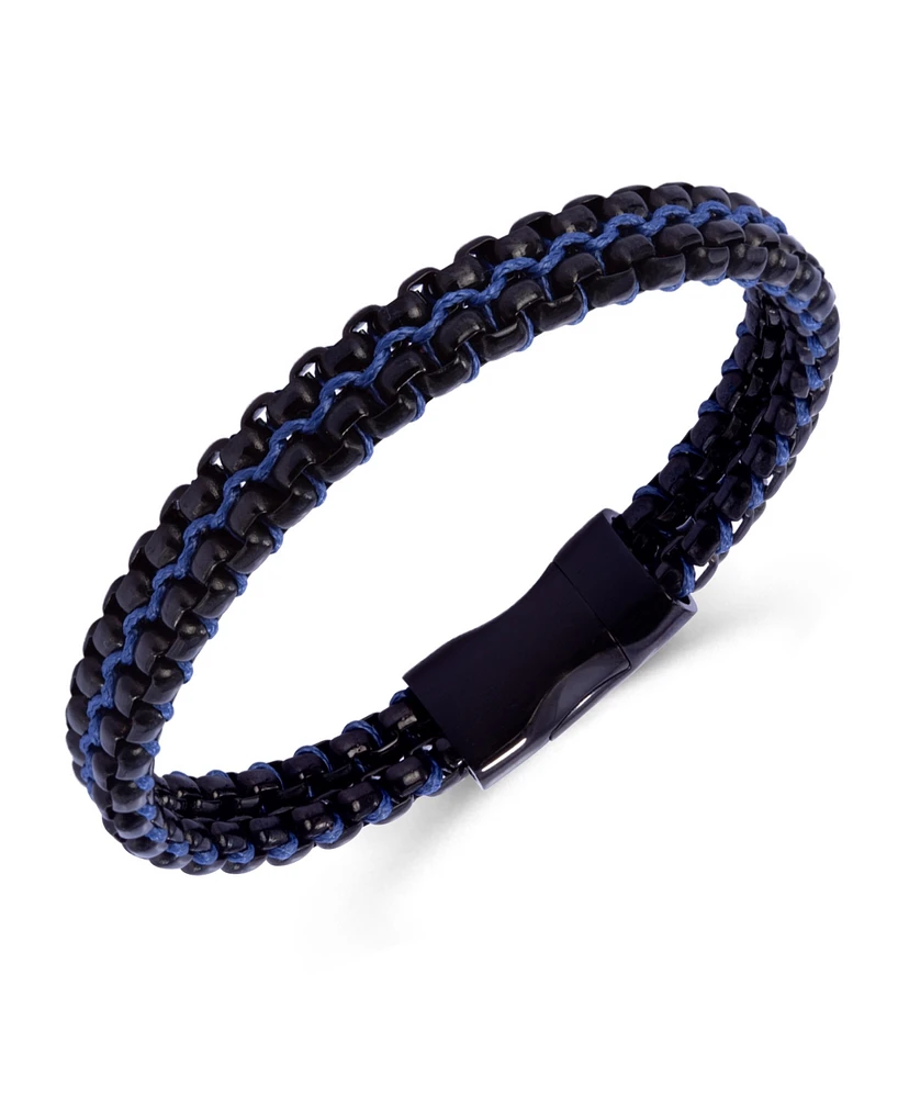 Rhona Sutton Black Rolo Chain with Blue Wax Cord Stainless Steel Bracelet