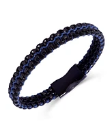 Rhona Sutton Black Rolo Chain with Blue Wax Cord Stainless Steel Bracelet