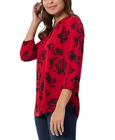 Jones New York Petite Floral Print Blouson-Sleeve V-Neck Blouse