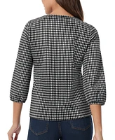 Jones New York Petite Houndstooth Jacquard 3/4-Sleeve Top