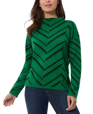 Jones New York Petite Chevron Jacquard Mock Neck Sweater