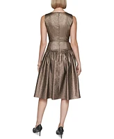 Karl Lagerfeld Paris Women's Metallic Drop-Waist Belted Dress