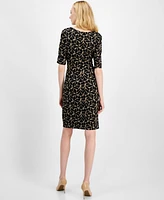 Connected Women's Printed Asymmetric Elbow-Sleeve Sheath Dress