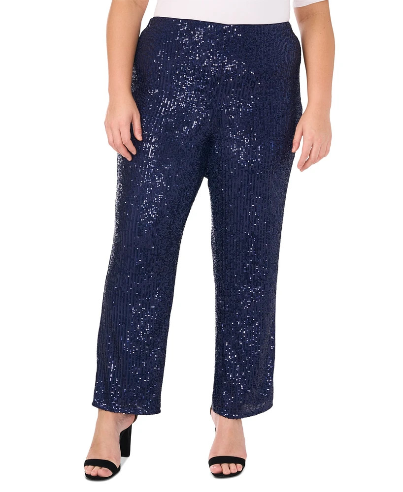 Msk Plus Size Sequined Mesh Pull-On Palazzo Pants