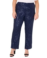 Msk Plus Size Sequined Mesh Pull-On Palazzo Pants