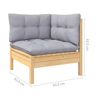 vidaXL 3 Piece Patio Lounge Set with Gray Cushions Solid Pinewood