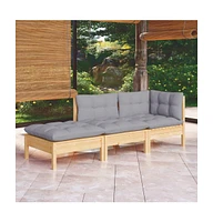 vidaXL 3 Piece Patio Lounge Set with Gray Cushions Solid Pinewood