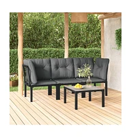 vidaXL Piece Patio Lounge Set Black and Gray Poly Rattan