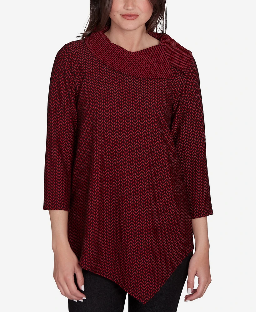 Ruby Rd. Petite Split Cowl Neck Textured Herringbone Jacquard Knit Top