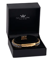 Rhona Sutton Gold Brown/Blue Cord with Chain Stainless Steel Bracelet