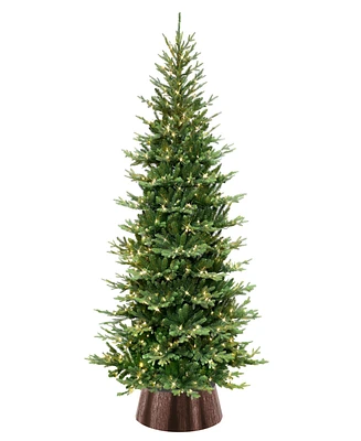 Puleo 7.5" Pre-Lit Slim Chatham Spruce Artificial Christmas Tree with Matching Skirt