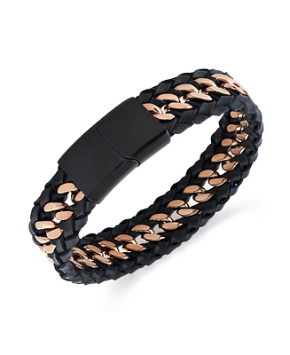 Rhona Sutton Black Rose Gold Chain Stainless Steel Bracelet