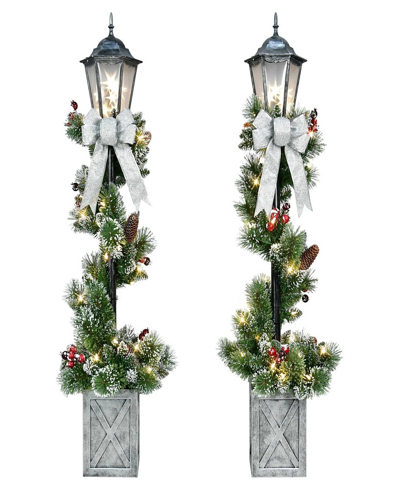 Puleo 4" Pre-Lit Artificial Lamp Posts with Decorative Pot Set, 2 Piece