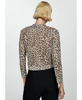 Mango Women's Leopard Knit Cardigan Sweater