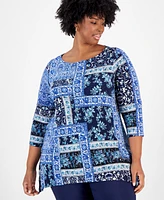 Jm Collection Plus Printed Swing Jacquard Top, Created for Macy's