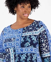 Jm Collection Plus Printed Swing Jacquard Top, Created for Macy's