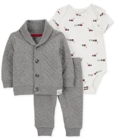 Carter's Baby Boys Quilted Little Jacket, Train-Print Bodysuit & Pants, 3 Piece Set