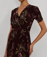 Lauren Ralph Women's Floral Jersey Surplice Puff-Sleeve Dress