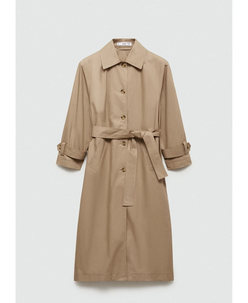 Mango Women's Shirt Collar Cotton Trench Coat