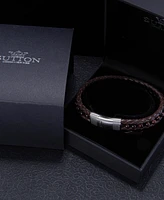 Rhona Sutton Brown Leather with Tigers Eye Beads Stainless Steel Bracelet