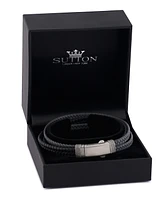 Rhona Sutton Grey Black Leather Stainless Steel Bracelet