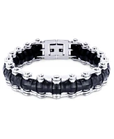 Rhona Sutton Silver Leather Bicycle Chain Stainless Steel Bracelet