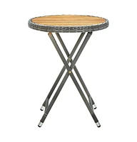 vidaXL Tea Table Gray 23.6" Poly Rattan and Solid Acacia Wood
