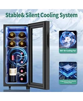 Jinjunye 12 Bottle Wine Cooler, Wine Fridge Small, 46-66°F, Freestanding Wine Cooler Refrigerator with Digital Temperature Control, Wine Cellar G